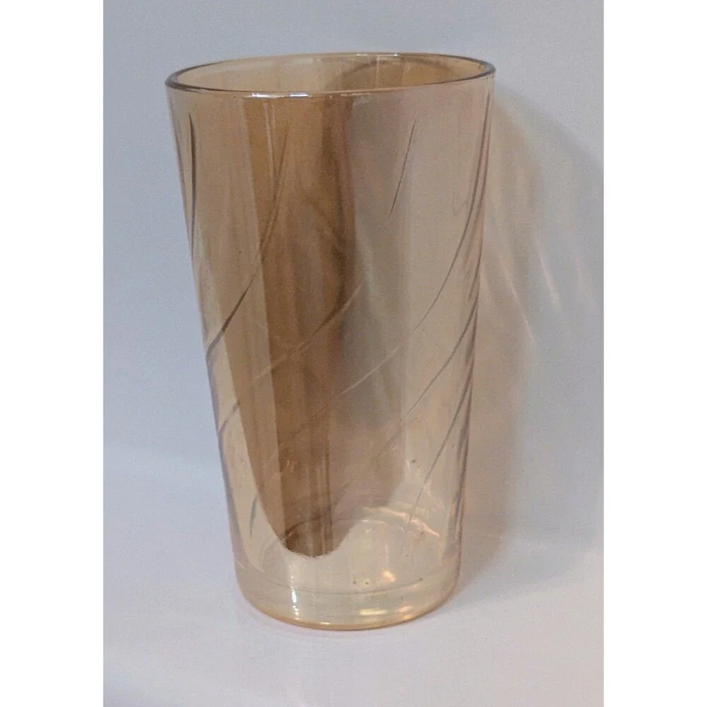 6 Jeannette Swirl Marigold Carnival Glass Tumblers Iridescent Vintage MCM 1960s